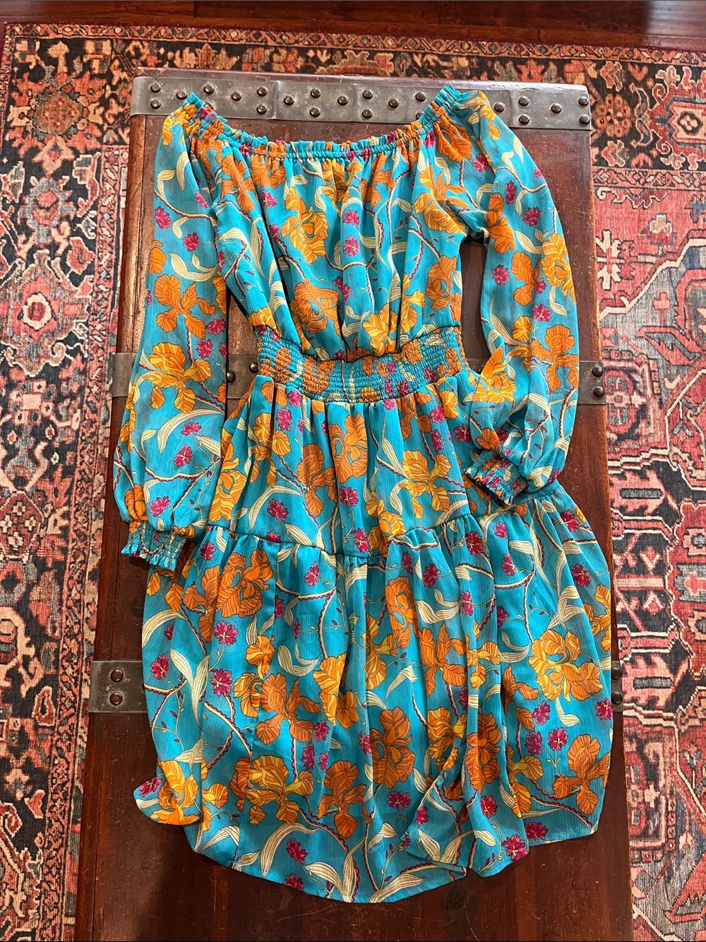 Sofia Jeans by Sofia Vegara Turquoise Floral Tiered Dress